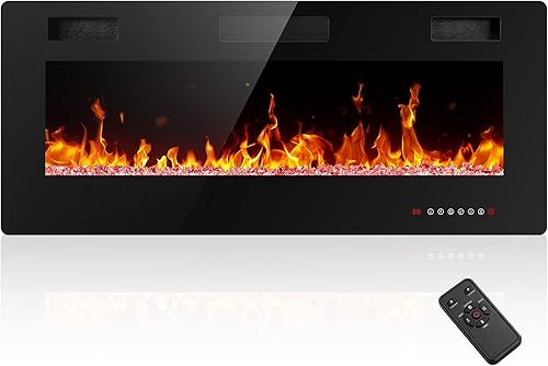 Miniatura 14 de Chimenea eléctrica de 50 pulgadas, ultrafina, empotrada y montada en la pared con control remoto, calentador de chimenea, temporizador, color de