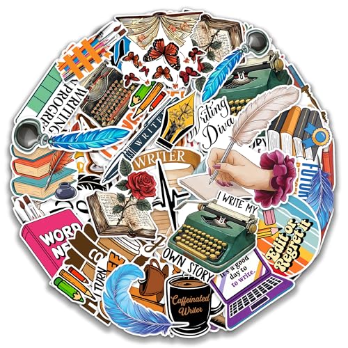 MONIZY Writer Stickers 50 Pieces Writing Author Sticker Vinyl Waterproof Decal for Laptop Water Bottle Phone Car Window Stakeboard Scrapbook Gifts for Kid Teen Adult
