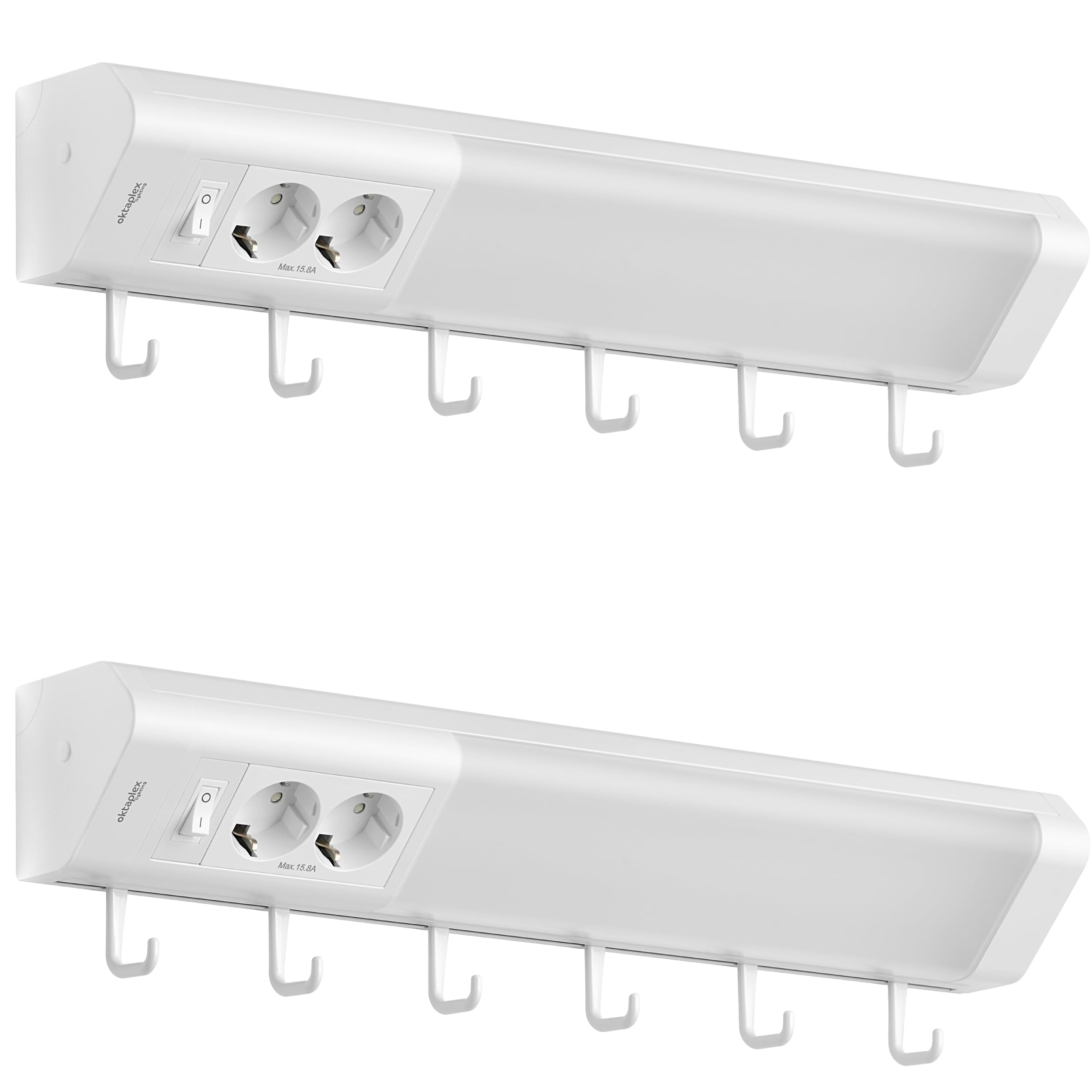 Oktaplex 2er Set Talin Unterbauleuchte 50cm warmweiß mit Steckdose | 1085lm Warmweiß 3000K 9,7W mit Schalter Küchenbeleuchtung 230V weiß