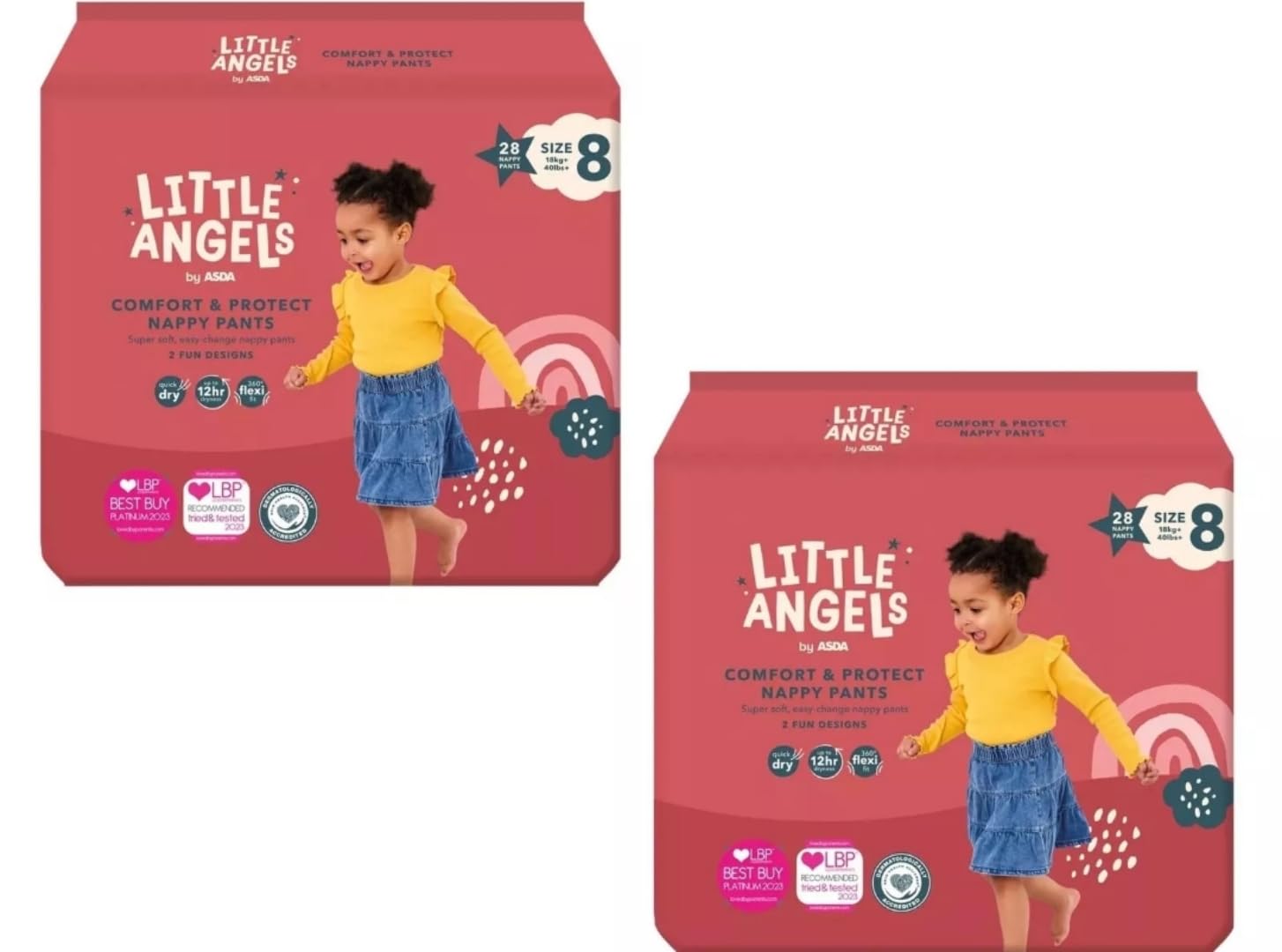 Bizzal ASDA Little Angels Nappy Pants, Size 8, 28 Pack, 2 Count