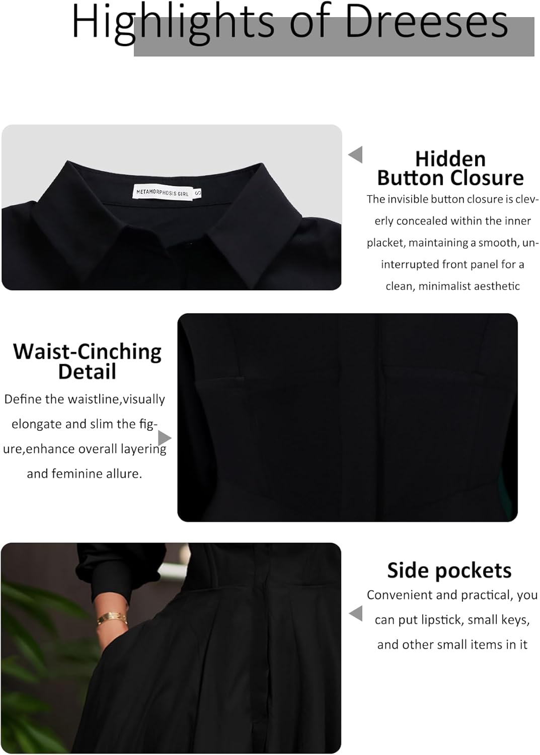 LAJIOJIO Women's Shirt Maxi Dresses Casual,V Neck Button Down Long Sleeve Swing Pleated Dress with Pockets - Image 5