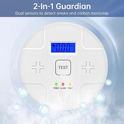 Miniatura 2 de Alarmas de humo y monóxido de carbono, combo de detector de humo con pantalla digital LED, alarma de sonido, funciona con pilas, 2 paquetes