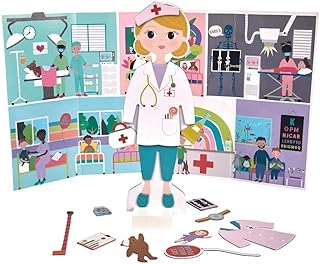 Floss & Rock- Florence Magnetic Dress up Doll 40 PC Playset- Wooden Educational Shape Sorting Game- Happy Hospital Scene Book for Boys & Girls- STEM- Montessori Preschool Toys for Toddlers Ages 3+