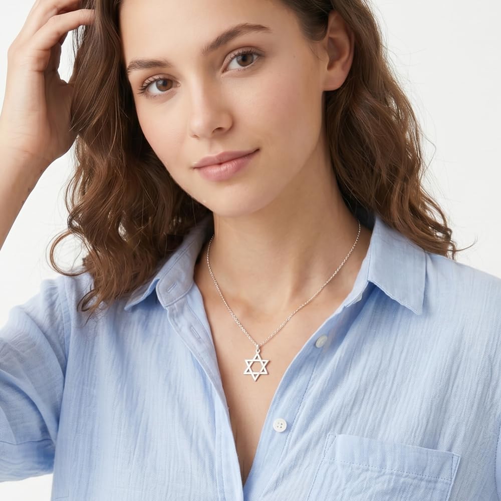 Passo Collar plata mujer con Estrella de David en plata de ley 925 - Colgante de 20mm y cadena de 45cm - Se envía en una caja de regalo