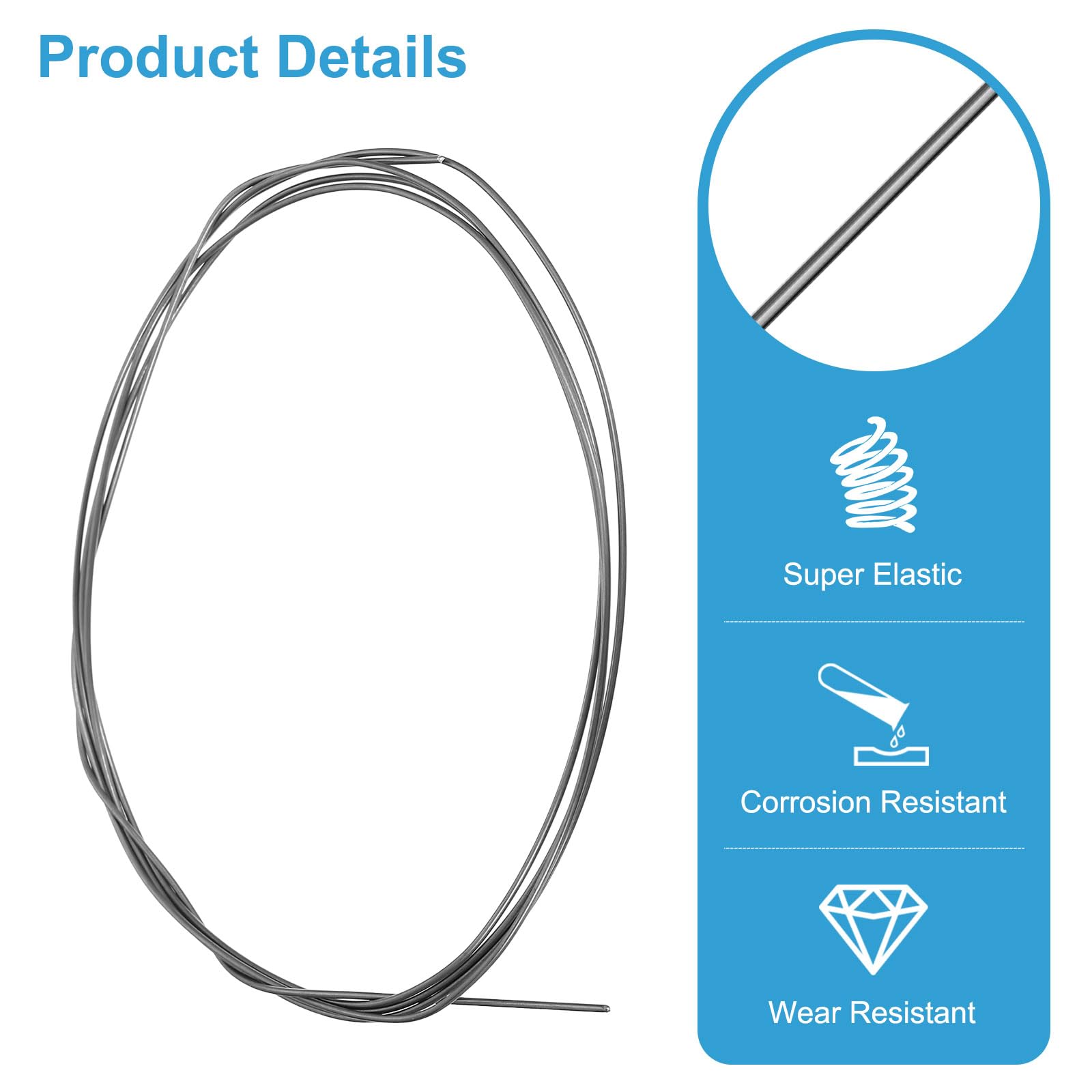 uxcell Fil en nitinol pré-formé à mémoire de forme de nitinol super élastique à 40° de 1,5 m - Fil d'acier à ressort en nickel-titane pour laboratoires de recherche, bricolage, affichage de salle de