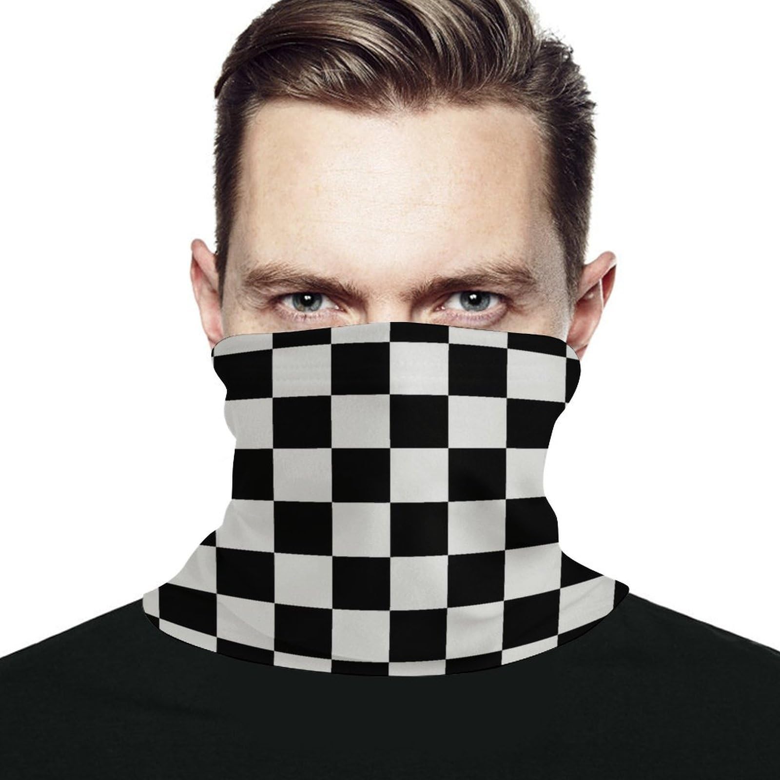 Stylish Neck Gaiter Balaclava Race Checkerboard Checkered Black And White Face Mask, Multifunction Bandanas Sun Protection Face Cover Headband Scarf Sports Headwear