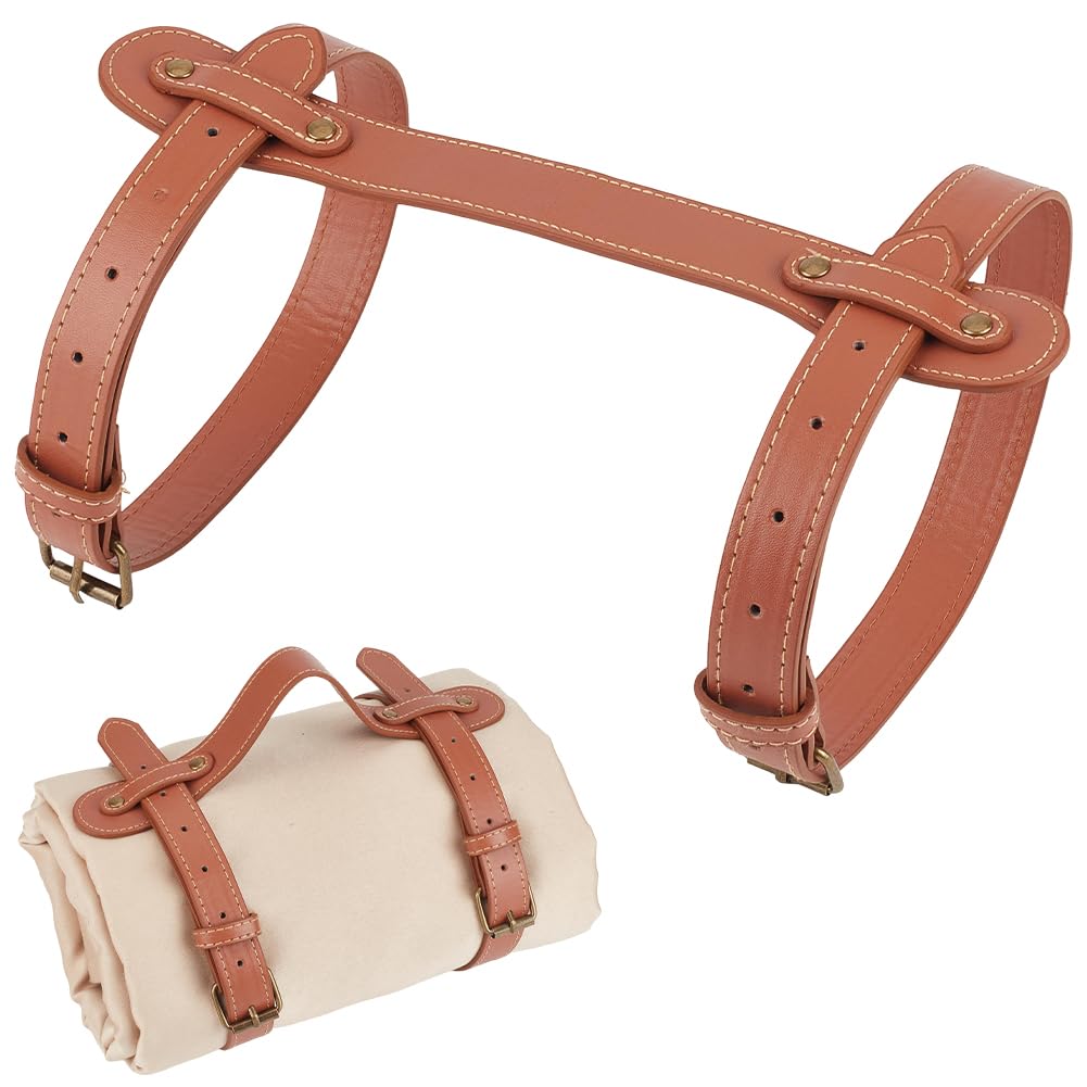 CALFOVERA PU Leather Yoga Blanket Mat Carrier Portable Picnic Blanket Rug Roll Carry Strap Adjustable Handle Beach Mat Motorcycle Bedroll Holder Belt for Outdoor Camping Travel Hiking