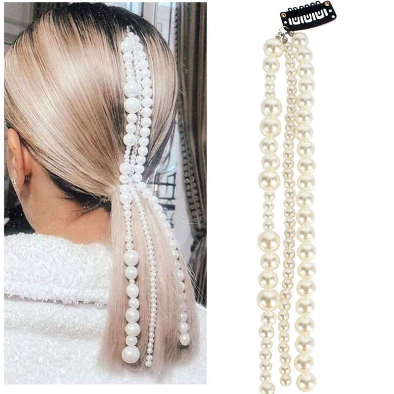 1PCS Premium Dreadlocks pearl Tassel Ponytail Multi-Strand Hair Chain Prom Party Concave styling hair accessories hair extension chain with clip for girls and women