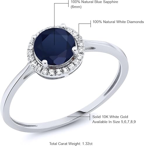 Vista 6 de Gem Stone King Anillo de compromiso de boda de oro blanco de 10 quilates con piedra natal y halo de diamantes Redondo de 0.236 in Anillo de oro