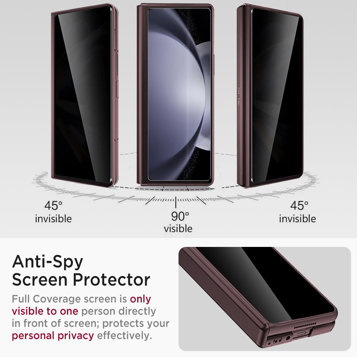 Miimall for Samsung Galaxy Z Fold 5 Case with Privacy Screen Protector, Built-in Convenient Adjustable Kickstand & Magnetic Hinge Protection All-Inclusive Protective Case for Galaxy Z Fold 5 Wine Red
