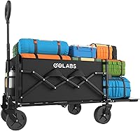 GOLABS Collapsible Heavy Duty Wagon Cart: 350lb Capacity, 100L Expandable Storage, Flexible Double Bearing Steering, Foldable Garden Cart with Cup Holders