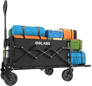 GOLABS Collapsible Heavy Duty Wagon Cart: 350lb Capacity, 100L Expandable Storage, Flexible Double Bearing Steering, Foldable Garden Cart with Cup Holders