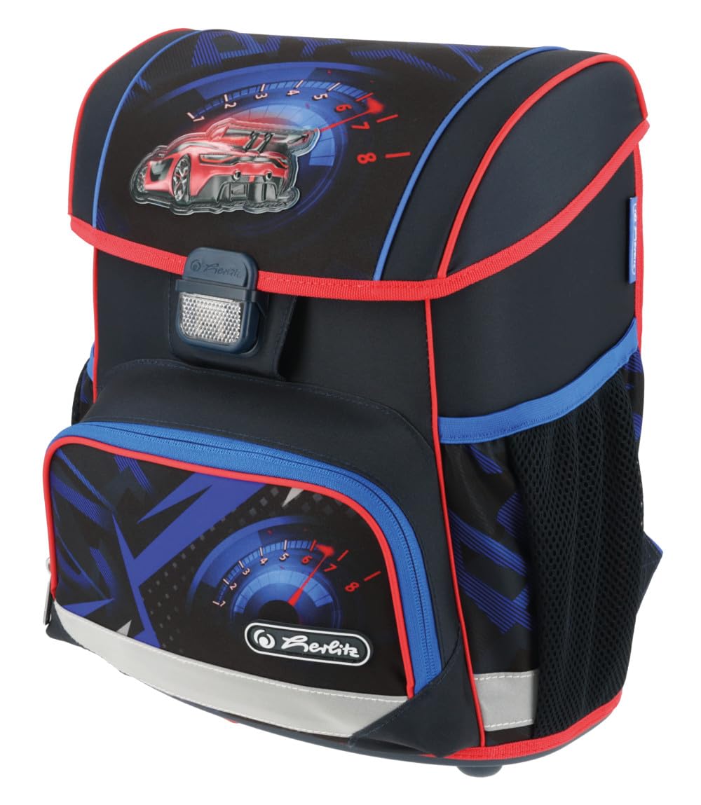 Herlitz Loop High Speed Schulranzen, Rucksack für Kinder, Schulrucksack 17L, Kinderrucksack, Leicht Schultasche für Jungen, Reflexmaterial, Schnallenverschluss, Ergonomische Form, Schwarz