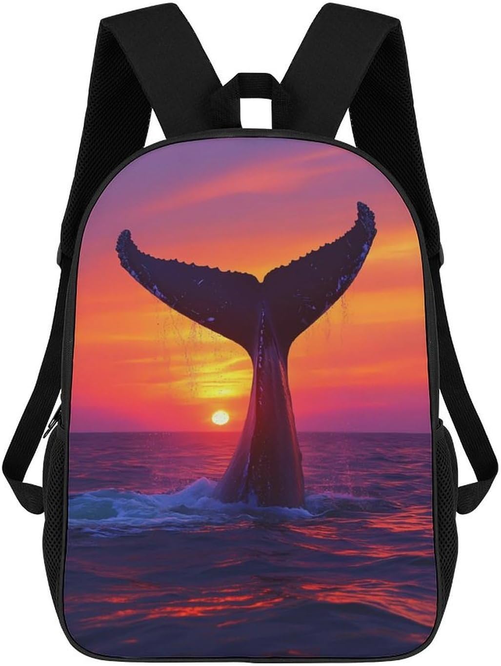 Humpback Whale Tail in Sunset 17 Inch Backpack Classic Travel Daypack with Adjustable Shoulder Straps for Men Women
