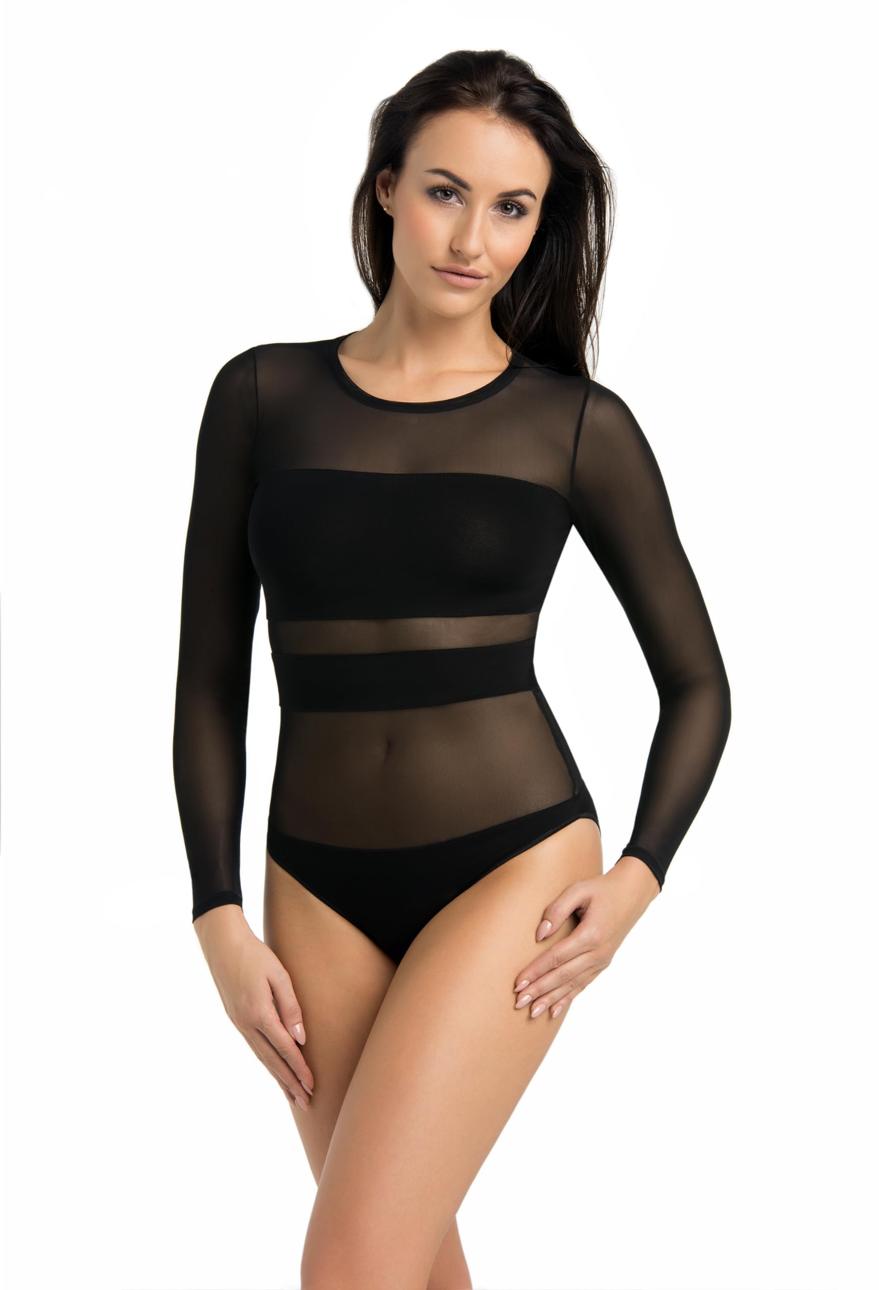 Teyli Body Donna a Maniche Lunghe – Con Inserti in Rete – Body Trasparente e Sensuale per Occasioni Speciali.