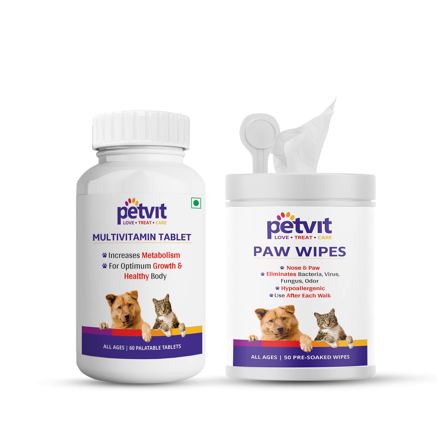 Petvit Multivitamin & Multimineral with 18 Ingredients Supplement - 60 Palatable Chewable Tablets & Nose and Paw Wipes for Eliminates Bacteria, Fungus, Odor - Fragrance Less 50 Wipes (Combo) (B0BSNCGYZ4) Amazon Price History, Amazon Price Tracker