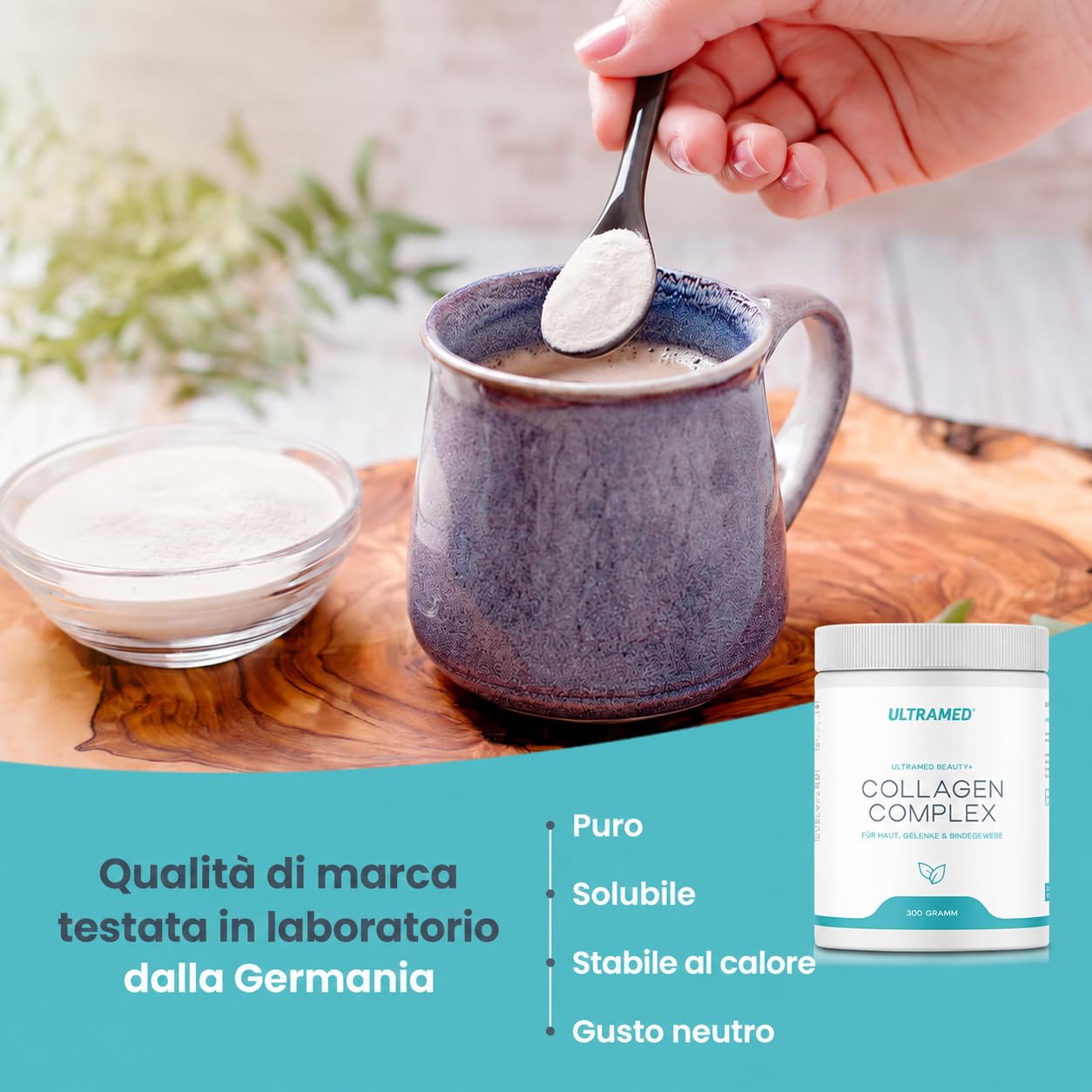 UltraMed - Polvere di collagene bioattiva premium composta da VERISOL®, TENDOFORTE® & FORTIGEL® + vitamina C | 300 g | peptidi di marca per pelle, tessuto connettivo e mobilità | Qualità testata in