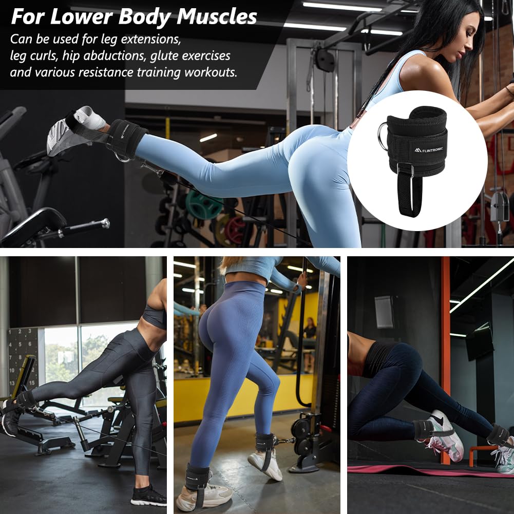 flintronic Cavigliere Cavi Palestra, 1 Paio Cavigliere Puleggie con Doppio D Anello, Palestra Cavigliera Regolabile con Cinturino Aggiuntivo per Il Piede, Allenamento Glutei Esercizi Gambe