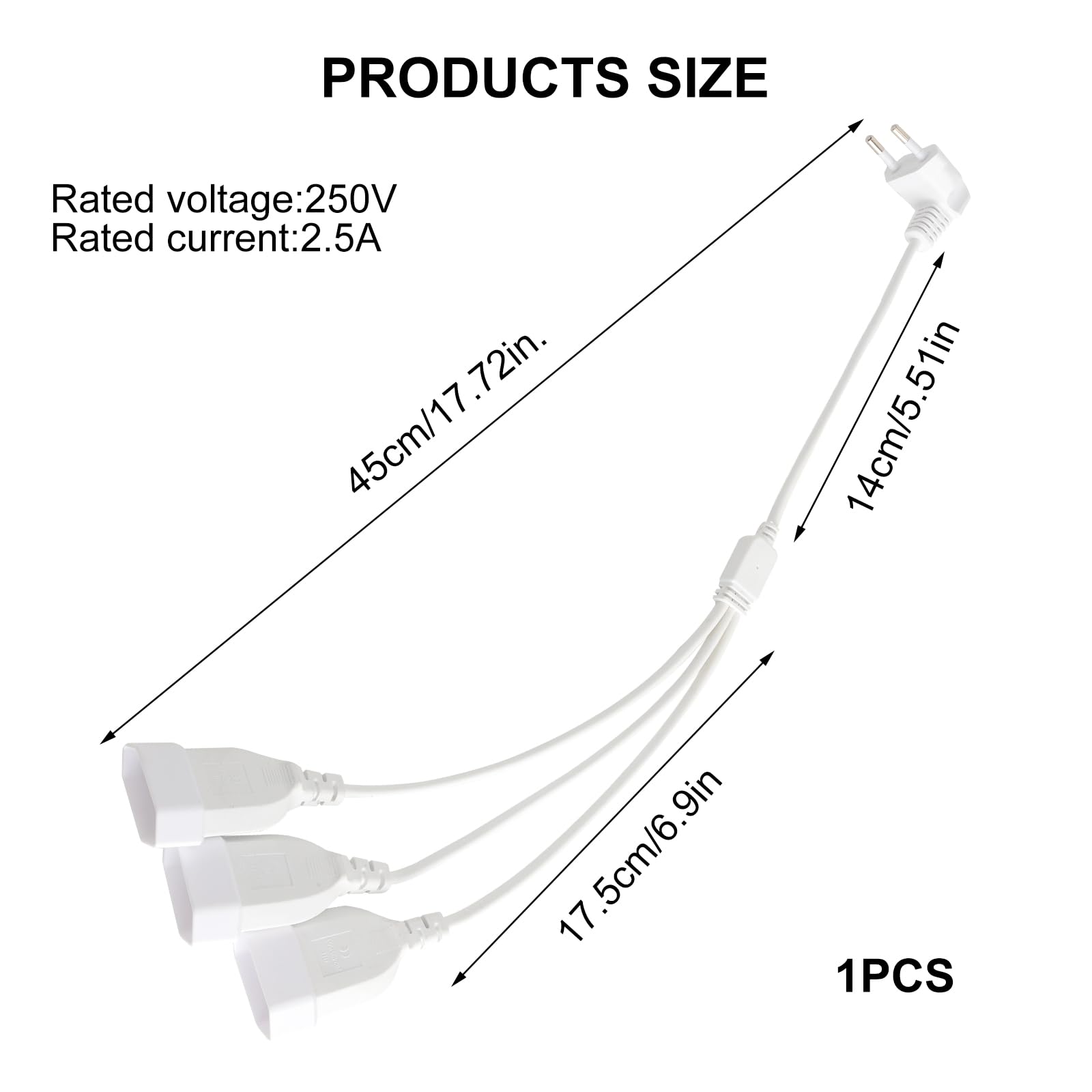HENGBIRD Przedłużacz 3 w 1, płaska wtyczka euro, przedłużacz 90°, płaska wtyczka 2,5 A/250 V, 0,5 m, krótki kabel przedłużający, potrójna wtyczka do telewizora, komputera, monitora, gospodarstwa