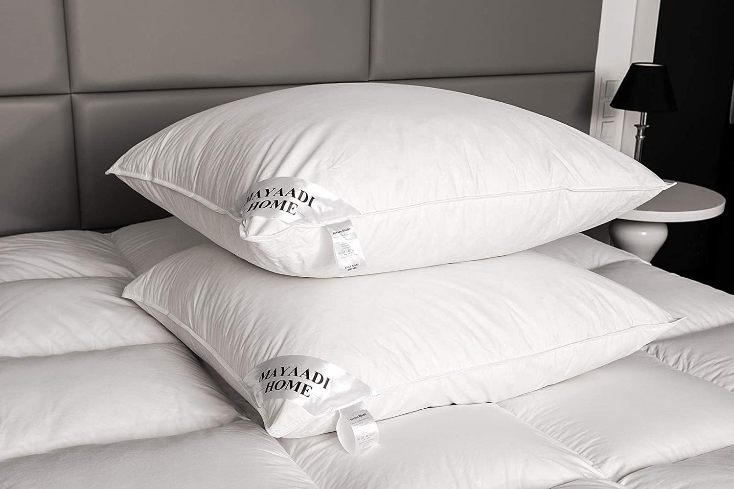 Mayaadi-Home Kopfkissen 80x80 cm | 1500g Füllung, 15% Daunen 85% Federn | 100% Natur Bezug aus Baumwolle | Optimales Kissen zum Schlafen | HS15 Daunenkissen