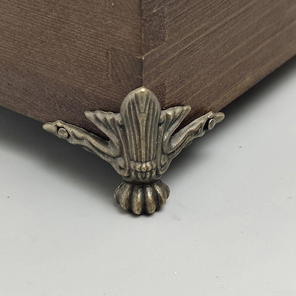 Wooden Box Decorative Corner Protectors with Antique Brass Finish, Vintage Design, 4 Pack