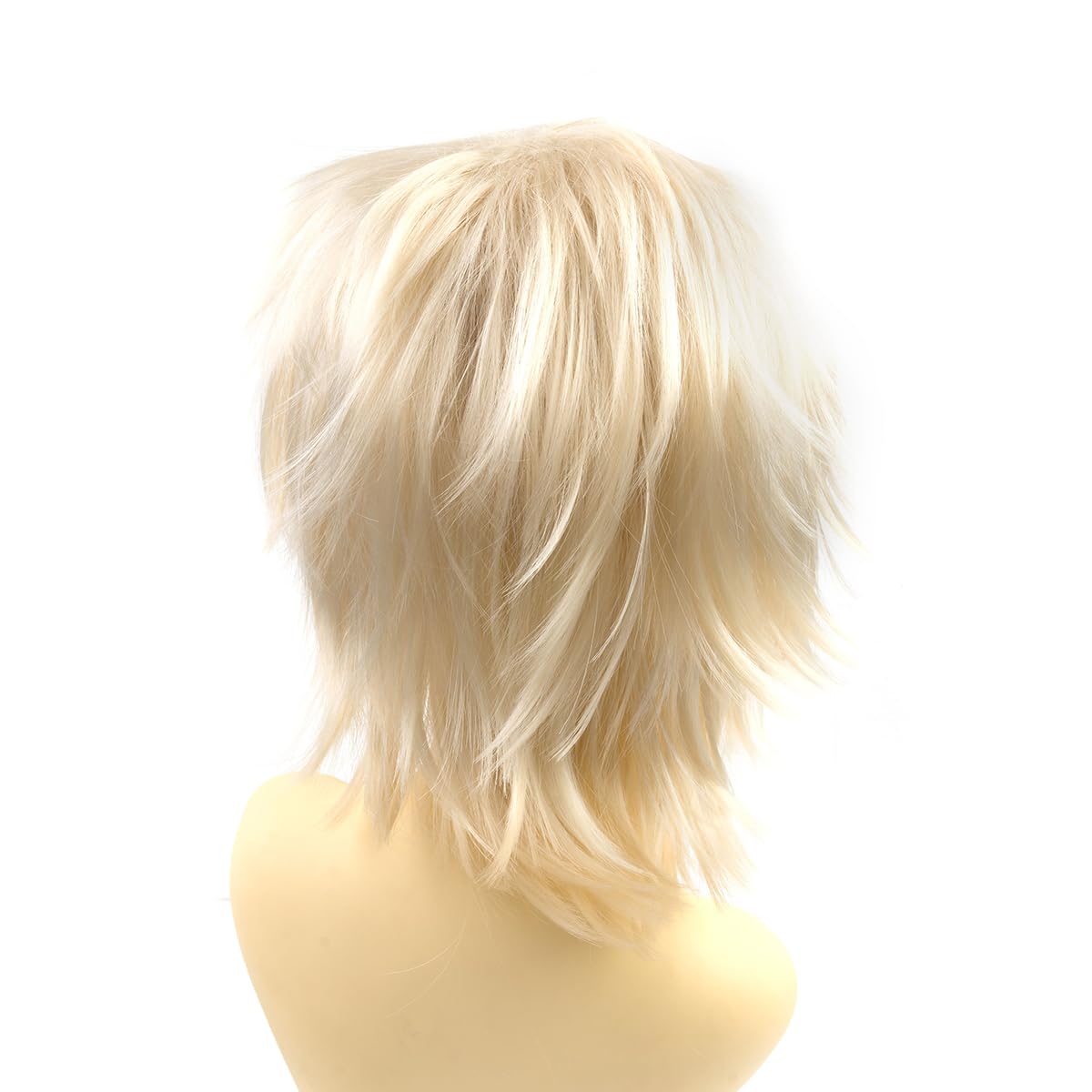 BUYOGET Anime Halloween Wig for Cosplay Party Synthetic Layered Short Hair Wigs with Bangs Platinum Blonde - Image 3