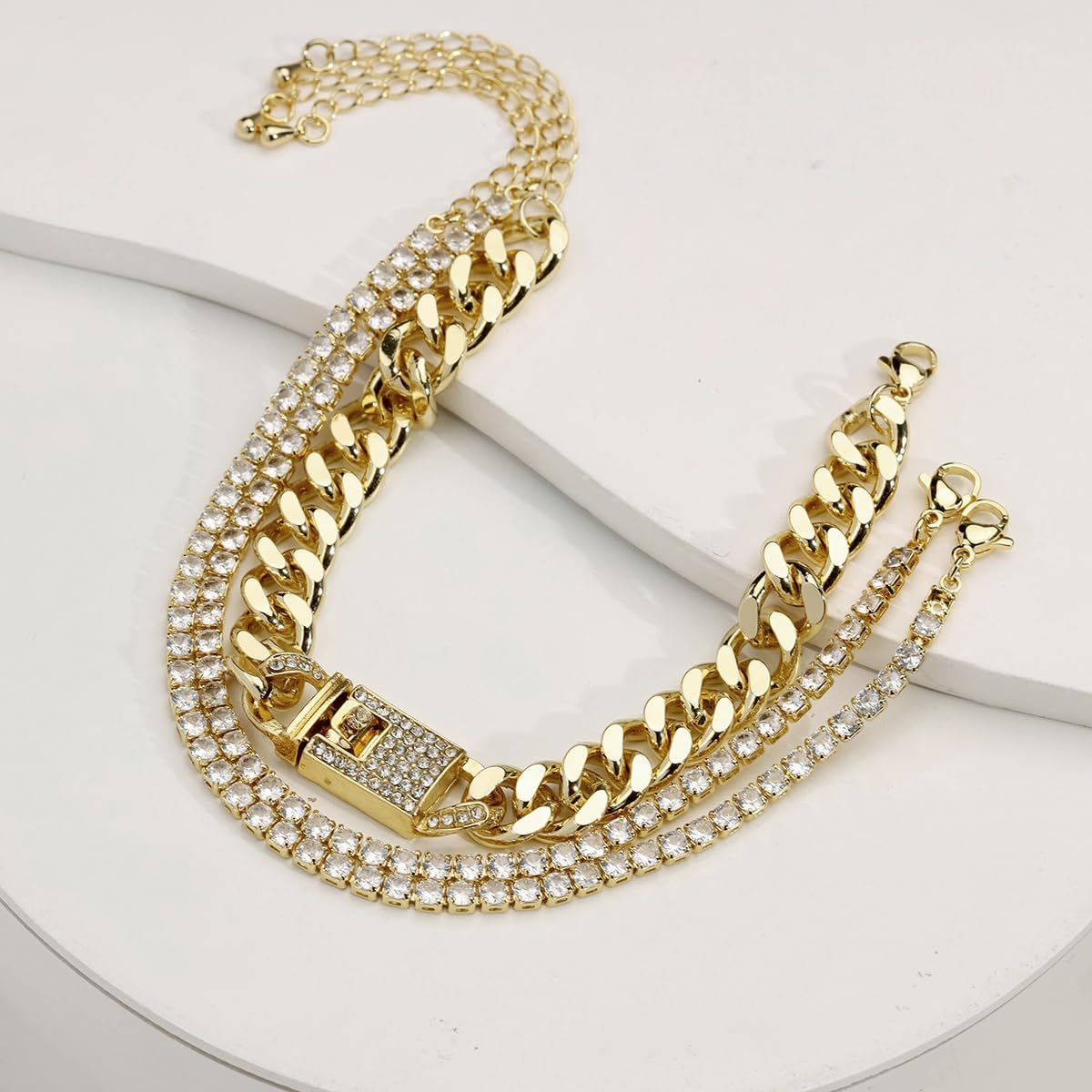 14K Gold Anklets for Women Waterproof Rhinestone Ankle Bracelet Layered Cuban Link Chain Diamond Anklet Beach Jewelry for Women - Image 7