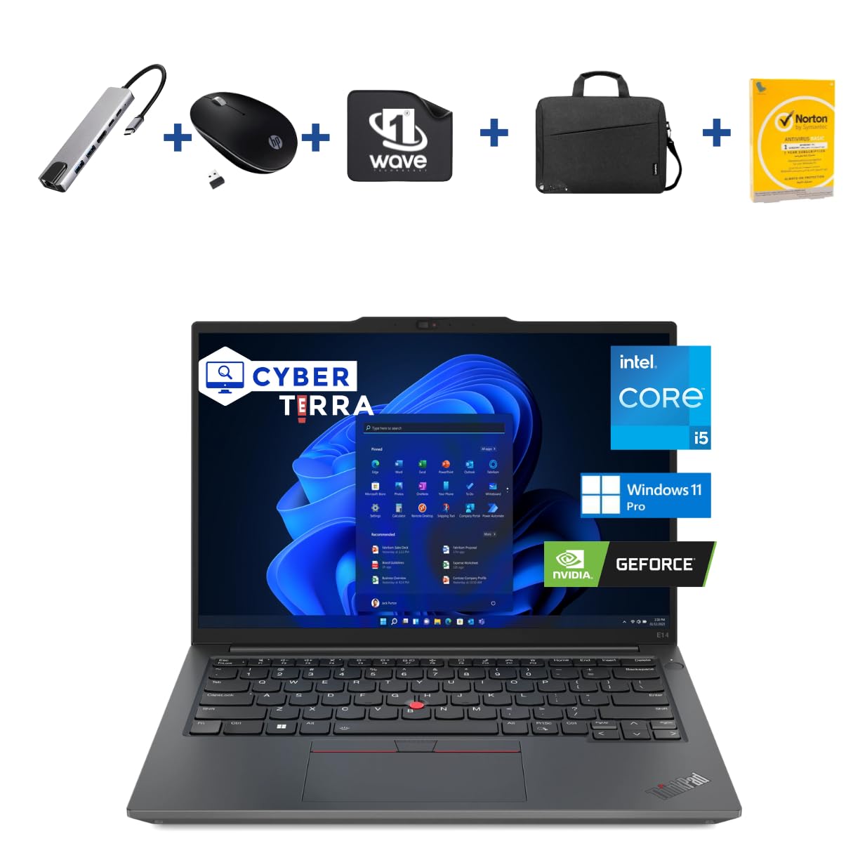 LenovoBusiness Laptop ThinkPad E14 Gen 5 - FREE 8 in 1 HUB + Wireless Mouse + Bag + Antivirus + Mouse Pad | Intel Core i5-1335U, 16GB RAM - 512GB SSD, Nvidia 2GB Graphics, Windows 11 Pro (Upgrade)