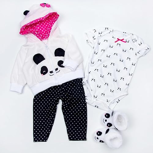 Miniatura 2 de Ropa de muñeca Reborn de 22 pulgadas para muñeca Reborn de 20-23 pulgadas, accesorios de atuendo de panda, 4 piezas, ropa a juego de bebé Reborn