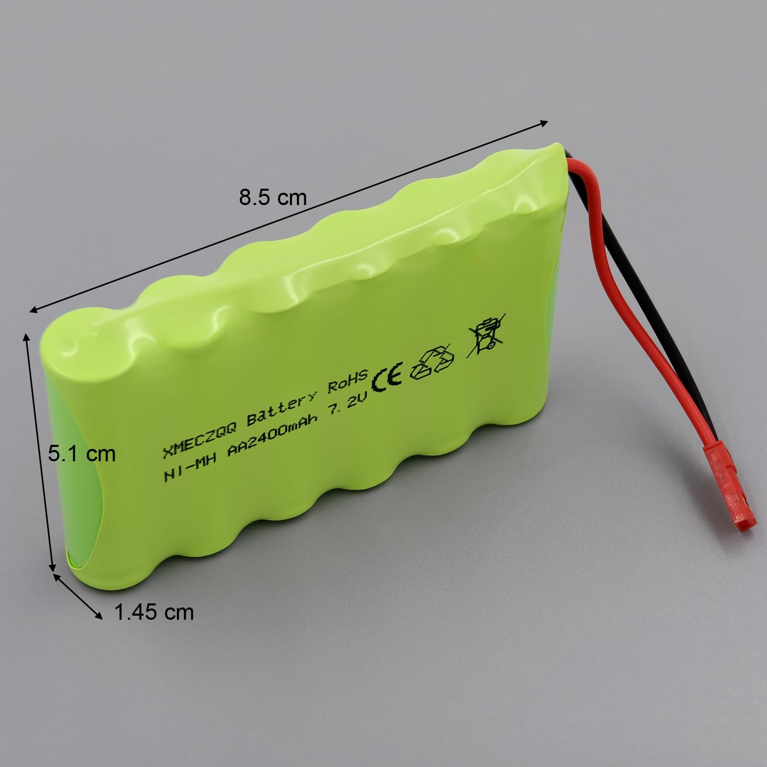 Batería recargable de 7,2 V 2400 mAh NI-MH con conector JST – Juego de 2 baterías AA de repuesto para coche RC, tanques, barcos, robots, juguetes y construcción de maquetas