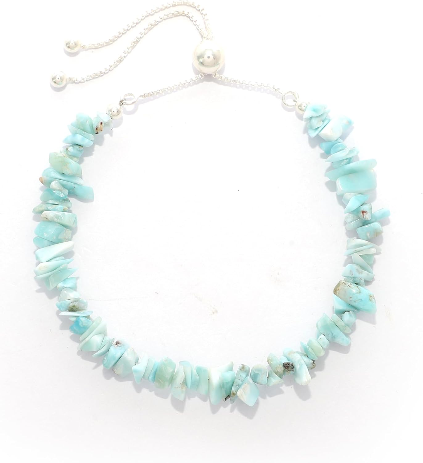 Natural Rough Larimar Bolo Bracelet for Women in Sterling Silver, Gemstone Jewelry Gifts for Her Birthday, Anniversary, Graduation, Christmas (Beads, Box-Chain)