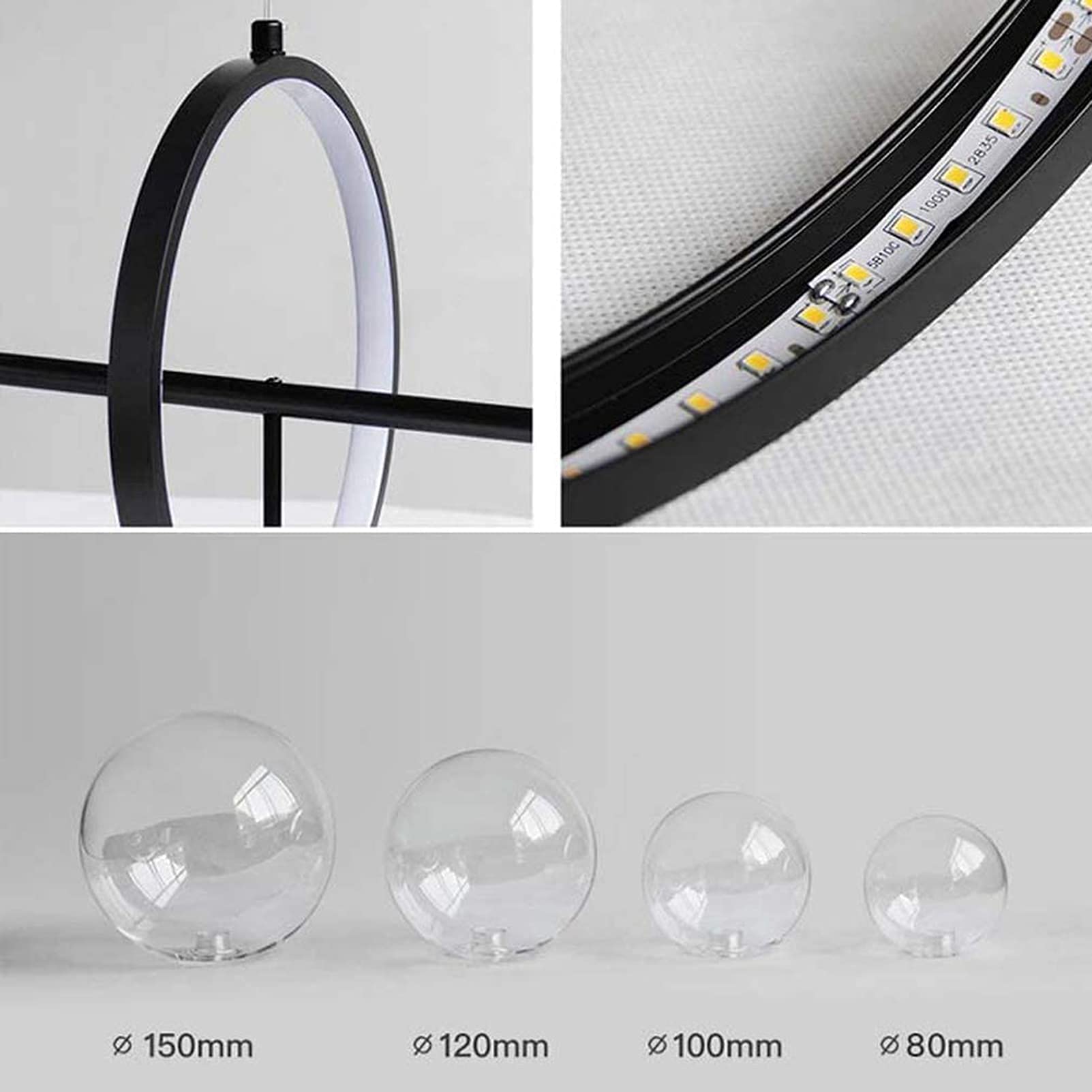 Lampada Moderno A LED,Tavolo da Pranzo con Sfera di Vetro Lampadario A Sospensione Moderna Lampadario A Sospensione Regolabile con Paralume A LED A Bolle Lampadina G9,Nero,120 * 30cm
