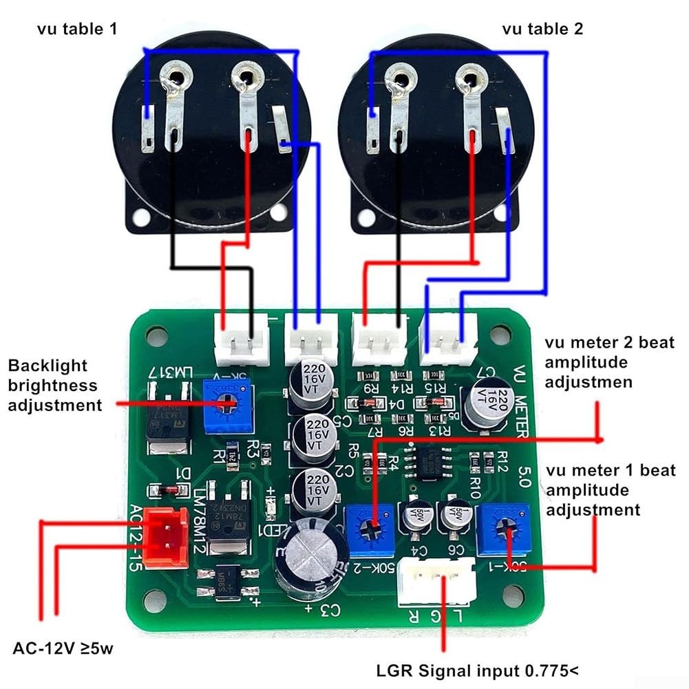 Vu mètre analogique classique de 35 mm avec écran rétroéclairé et circuit pilote pour indication du volume de la musique sur les appareils audio