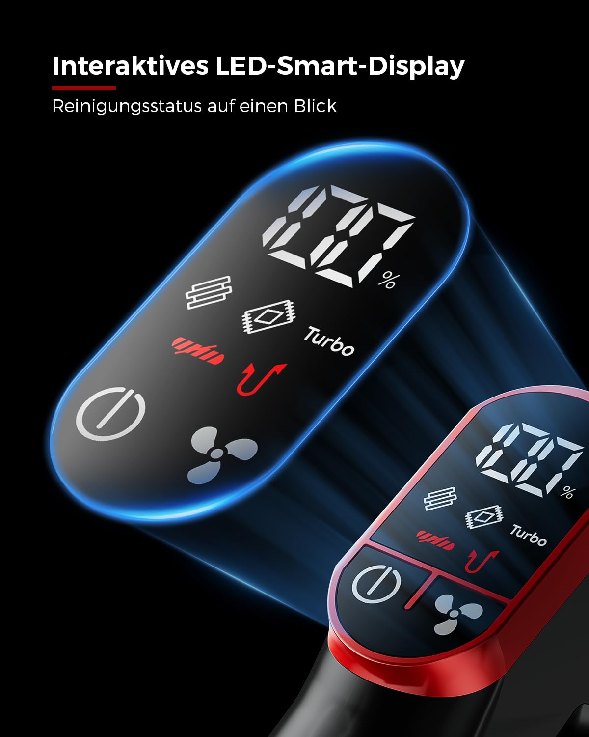 VACTechPro 55KPa/600W Akku Staubsauger, Staubsauger Kabellos mit 1,6-Liter-Staubbehälter, 8-Schicht-Filterung, Super Leise, Anti-Tangle Bodenbürste für Hartböden, Violett und Rot,70Min Laufzeit