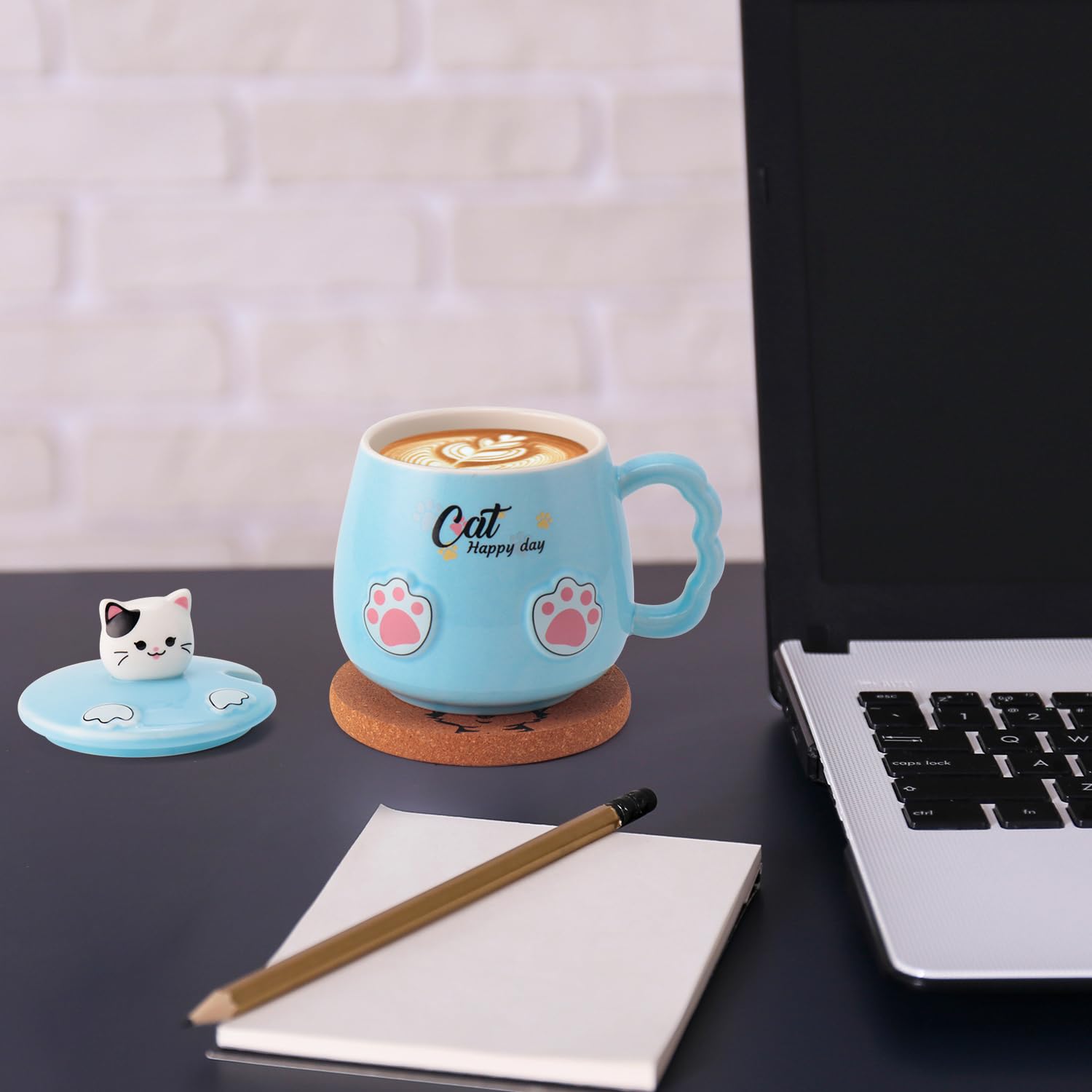 マグカップ蓋とスプーン付き 陶器 猫 コップ コーヒーカップ・マグ : 猫 マグカップ蓋とスプーン付き コーヒーカップ フタ付 スプーン付き