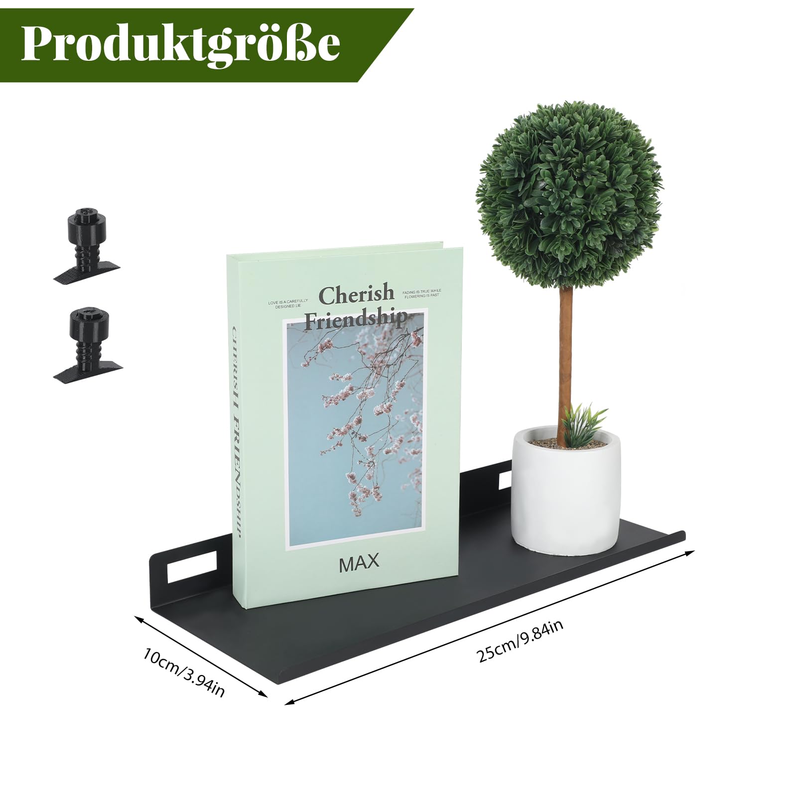 Regal für Akustikpaneele ohne Bohren, 25×10cm Metall Schweberegal Akustikpaneele Wandregale für Büro Wohnzimmer Küche (25×10cm)