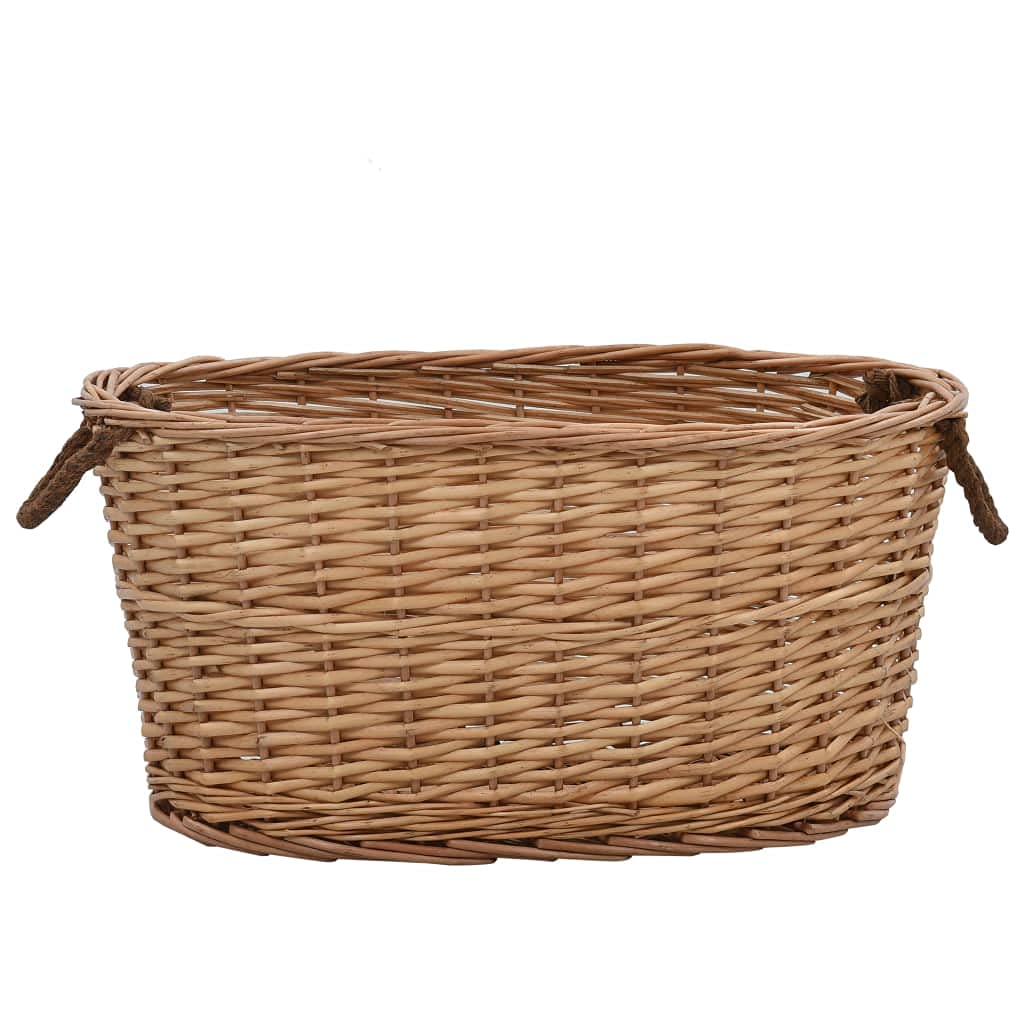 Générique Cesto in vimini naturale, 56 x 40 x 28 cm, per legna da ardere | 2 manici in corda, costruzione robusta, versatile per biancheria o verdure, stile rustico