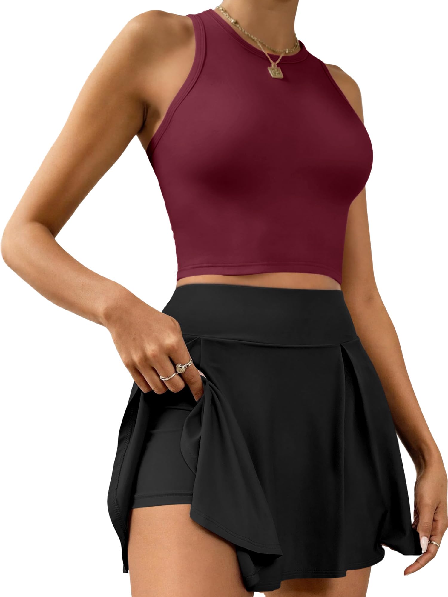 Conjunto deportivo de 2 piezas para mujer, camiseta corta y falda de cintura alta, ropa deportiva casual para tenis, correr, gimnasio, yoga