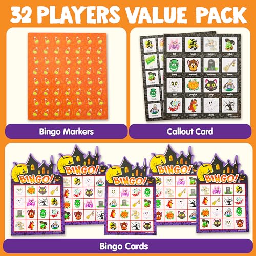 Joyin 9E-BBIU-XLEV 32 Players Halloween Bingo Game, Kids Bingo Cards Set thumb #1