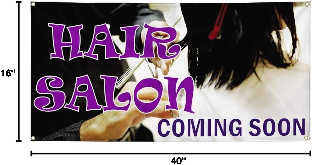 Vinyl Banner Multiple Sizes Hair Salon Coming Soon #1 Business Outdoor Weatherproof Industrial Yard Signs White 4 Grommets 16x40Inches