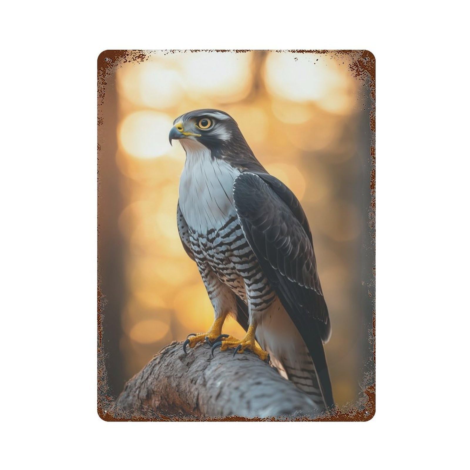 Goshawk Perched on Branch 15.7"x11.8" Retro Metal Sign, Industrial Home Decor for Basement, Hobby Room And Garage Decor