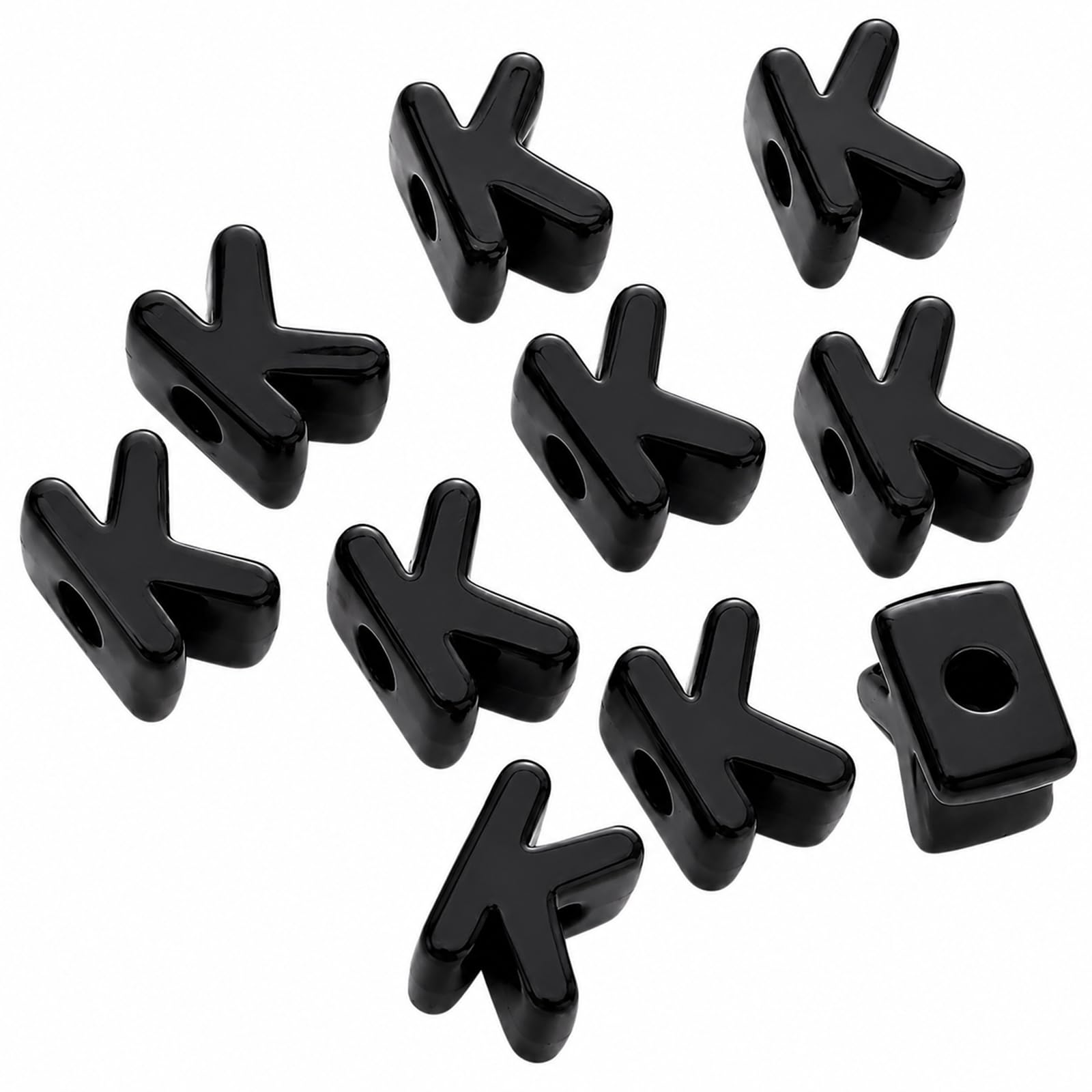 Letter Beads, 10pcs Alphabet Beads, Large Acrylic Letter Beads with 6mm Holes for Bracelet Making, Jewellery, Keyrings and Craft Projects (Black, Letter K)