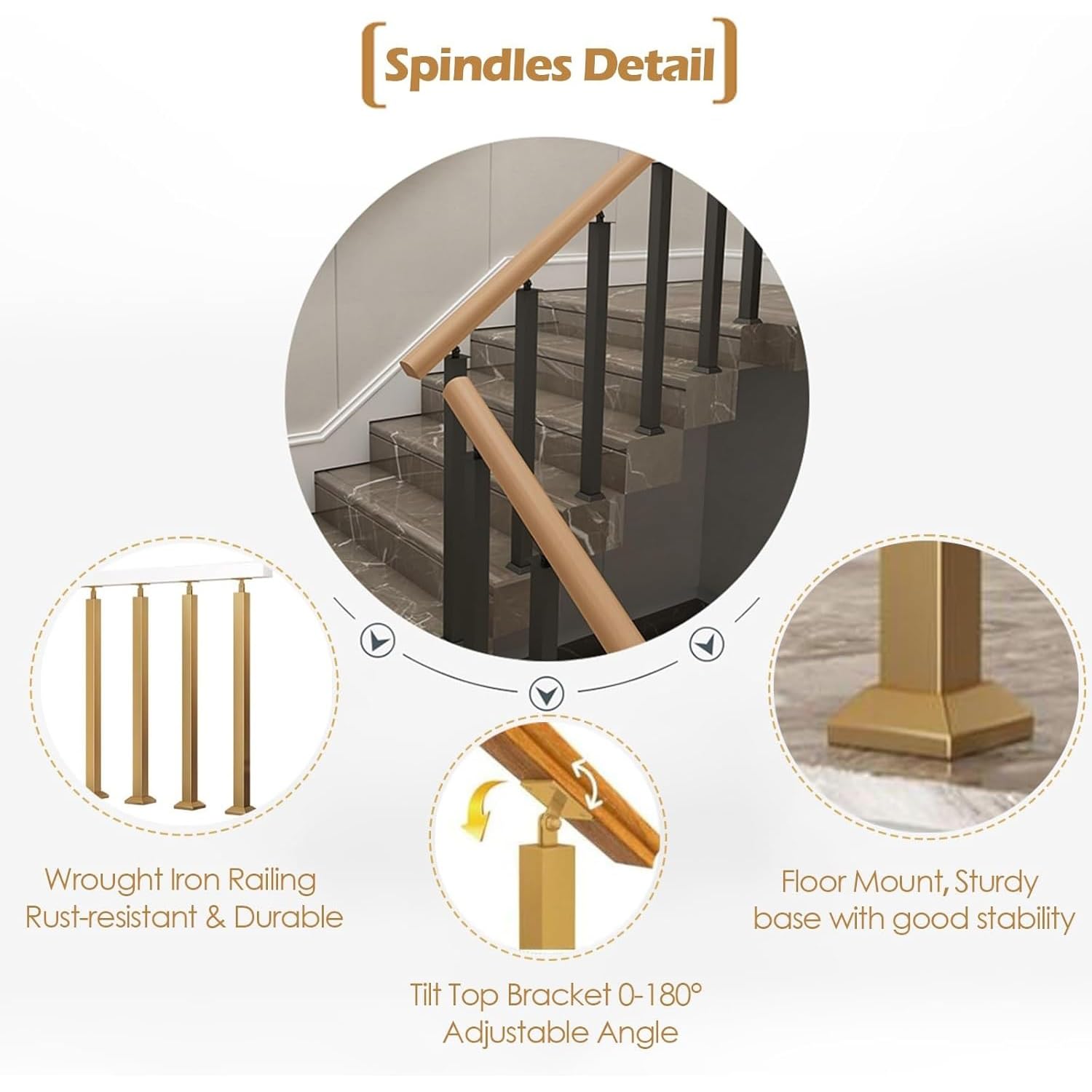 Husillos ajustables para barandilla de comida de 80 cm con soporte y tornillos Ki para ejes de columna de terraza y balcón