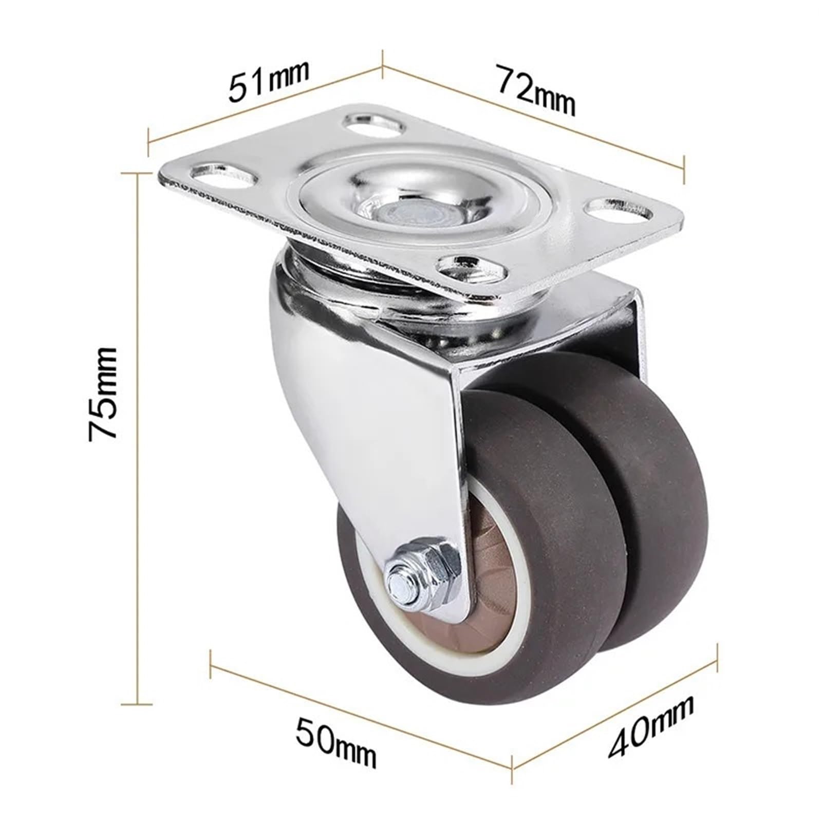 4 STÜCKE Lenkrollen 1,5 "/2" Heavy Duty Weichgummirolle Möbelrolle Mit Bremse for Plattformwagen Geeignet für Geräte und Möbel(4PCS with brake,1.5 Inch)