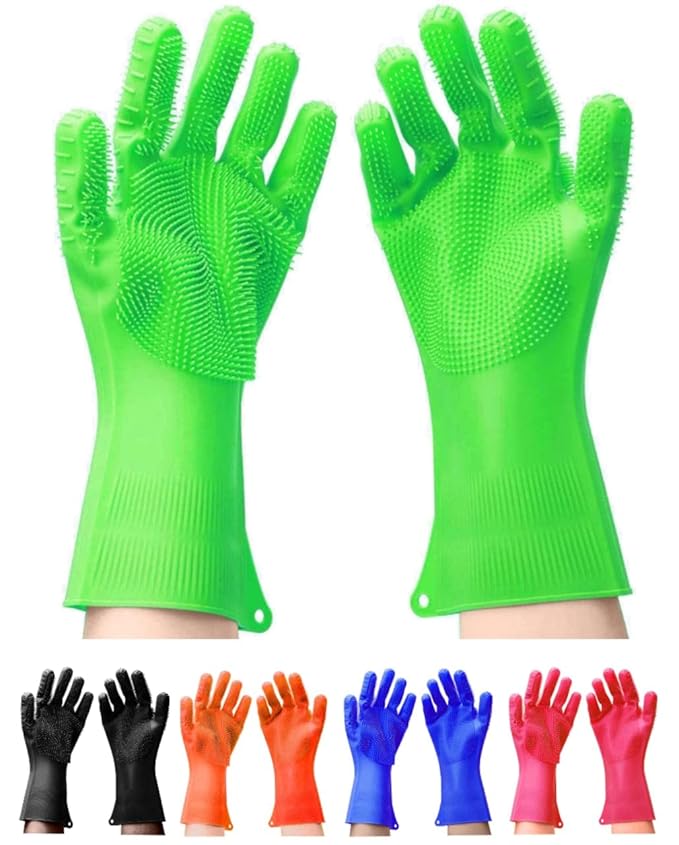 DHONI Dishwashing Gloves, Heavy Silicone Cleaning Gloves, Magic