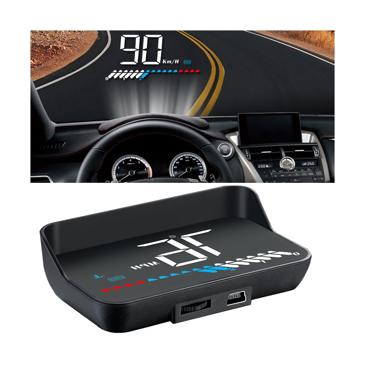 CGEAMDY Pantalla Universal Head Up Display, Head Up Car Hud Obd2 & Hud Gps Display, Obd2 Y Gps Velocímetro Sistema Dual, Head-Up Display Led Velocímetro Proyección Velocidad Advertencia M7 Auto Parts