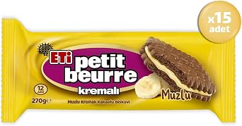 ETİ Petit Beurre Muzlu Kremalı Kakaolu Bisküvi 270 Gram x 15 Adet