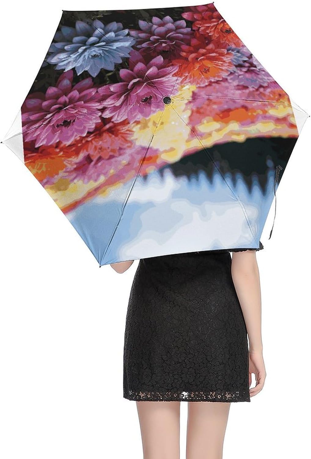 Rainbow Flower Sea Umbrella, Strongest Windproof 5-Fold Travel Umbrellas, Premium Portable Folding Umbrella for Rain & Sun, Compact Umbrellas for Purse Backpack, Outdoor & Gifts