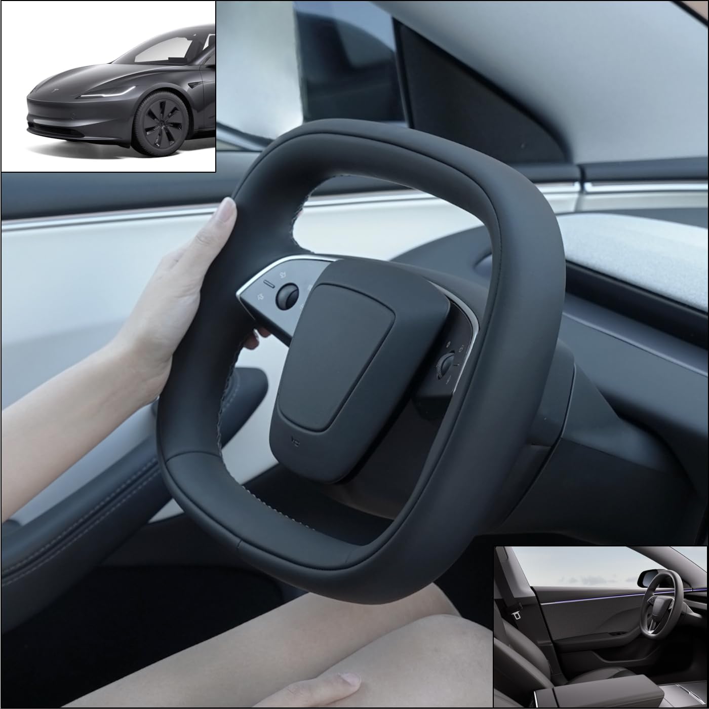 Photo 1 of Agiling CyberYoke for Tesla Model 3 (Highland 2024+) Concept Steering Wheel, Prototype Driving Interface (FBA-03.StarLink: double rings, black)