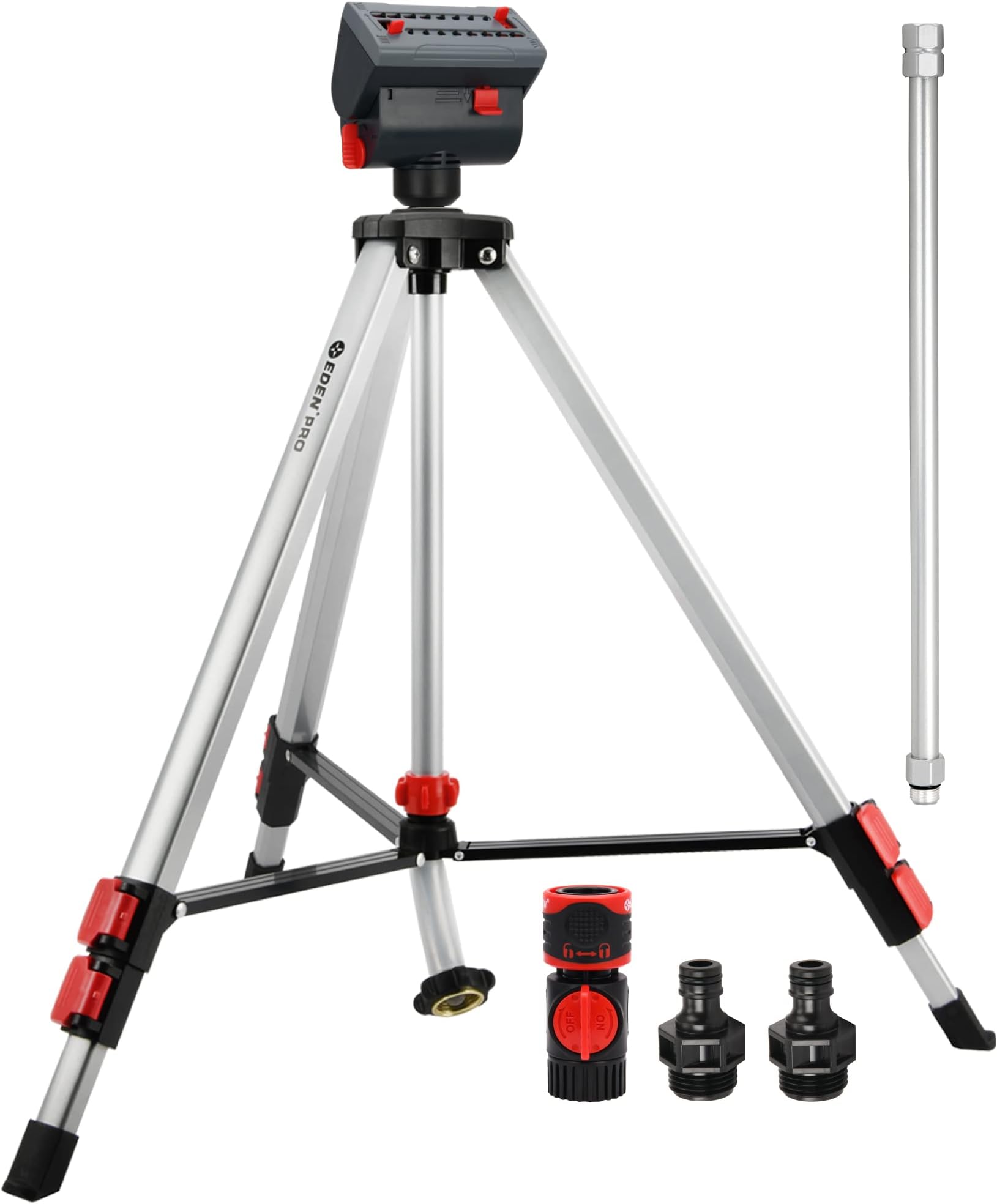 94154 PRO The Heaviest Weight Tripod (5.37 lbs) Adjustable 4-Way Mini Turbo Metal Oscillating Sprinkler W/Quick Connect Starter Set, Covers up to 4,069 sq. ft. Telescoping Tripod Style